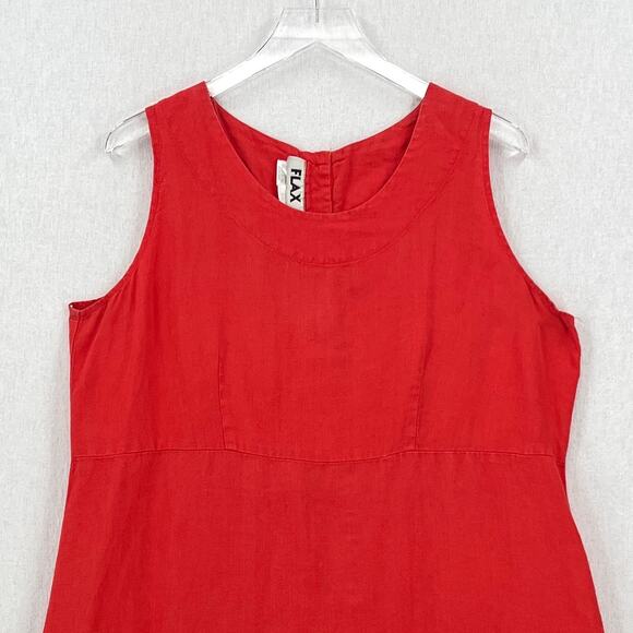 FLAX Linen Dress Womens Medium Orange Sleeveless Shift Scoop Neck Lagenlook - Picture 3 of 16